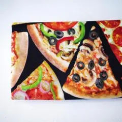 210.ピザ ピース ピクチャー USAコットン シーチング はぎれ布 黒
