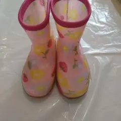 ピンク 花とイチゴ レインブーツ 15.0cm