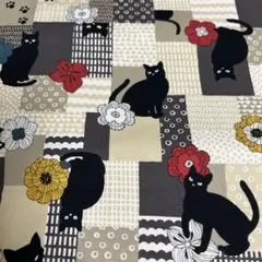黒猫生地(パッチワーク柄　茶系) 110×100