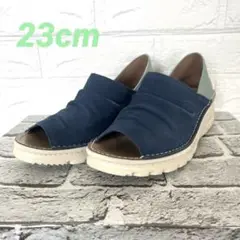JS Heartlavel✨ネイビー✖︎グリーンオープントゥ サンダル23cm