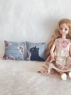 ミニチュア クッション 小2個 ★ねこ　くすみカラー　ブルー★ No.49