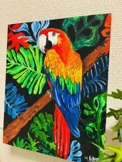 カラフルなオウムのアクリル絵画