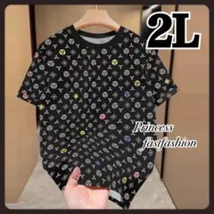【2L／ブラック】モノグラム 半袖Tシャツ 大きいサイズ レディース メンズ