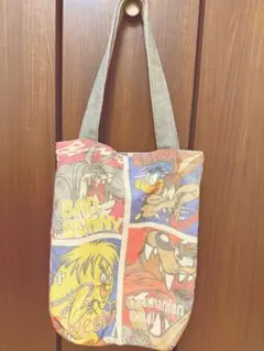 【美品】トートバッグ ルーニーチューンズモーターフリークス　たっぷり収納　綿