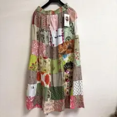 新品☆ インド製　アジアン柄パッチワーク　ロングスカート