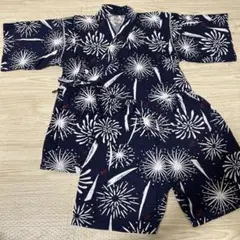 花火柄 甚平 130cm 紺色 綿　くろわっさんすべべ