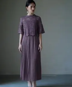 【DRESSPLUS】レースプリーツ パーティードレス　Sサイズ