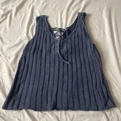 リブ編み　ブルー　タンクトップ
