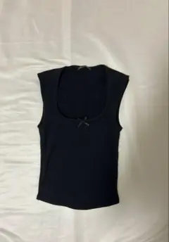 ZARA 黒 ノースリーブ リボン　タンクトップ S