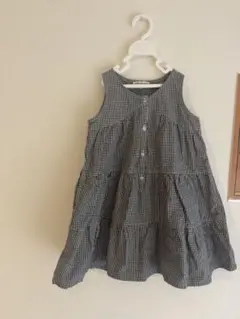 【美品】ノースリーブワンピース 黒白チェック　夏服　キッズ　子供服