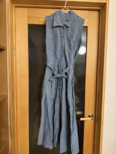 デニムブルー ノースリーブ ロングワンピース
