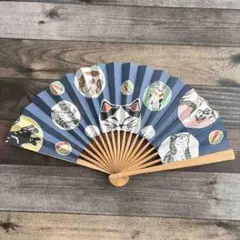 猫デザインの青い扇子