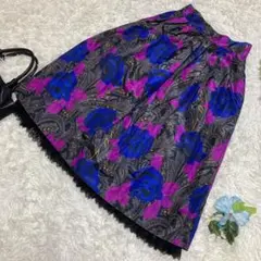 極美品　PIAGE ロングフレアスカート　ペイズリー　花柄　青紫　日本製　9 M
