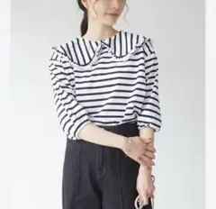 タグ付き　レイカズンフェバリ　ビッグカラーボーダーTシャツ　フリル