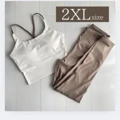 ヨガウエア 上下セット スポーツブラ レギンス フィットネス ジム モカ 2XL