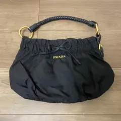 美品 プラダ ナイロン リボン ギャザー ハンドバッグ ショルダーバッグ