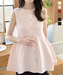 神戸レタス　丸首ペプラムノースリーブニット　ピンク