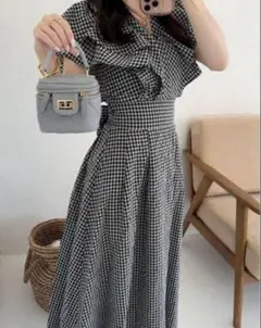 ※美品※グレイル ギンガムチェックロングワンピース 白✖️黒 Lサイズ