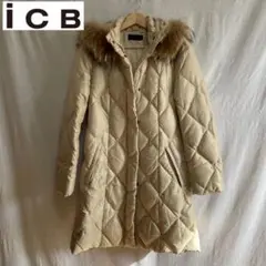 icb ダウンコート ベージュ ラクーンファー 極暖