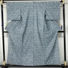 【お着物】身丈154cm 単　洗える単衣　水色×白色 幾何学　花柄　爽やか
