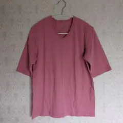 OIL CAKE ピンク Vネック Tシャツ 5分袖М
