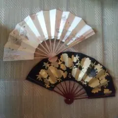 舞扇子　扇子 　花　華　金　黒　蝶　2本セット