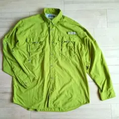 【美品】コロンビア PFG フィッシングシャツ 長袖 ライムグリーン メンズM