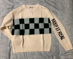 新品　KEEP IT REAL チェック柄ニットセーター　Wego Browny