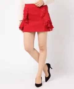 one spo ミニスカートレッド ウラゲラッフルSK