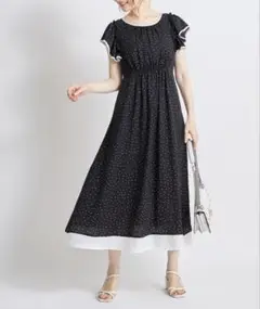 後ろリボン付き配色切り替えドットワンピース ✨美品✨tocco ブラック