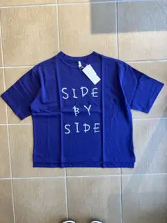 ブリスバンチ　ラフィ天竺SIDE BY SIDEプリントワイドTシャツ　ブルー