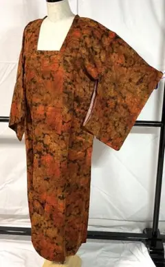 C931正絹 輪奈ビロードコートロング 道行 花柄 オレンジ 極美品 着物