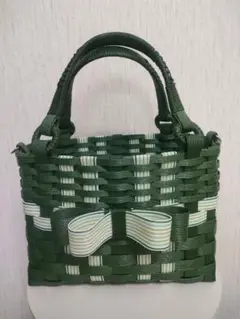 斜め掛けも出来るクラフトリボンカゴバッグ