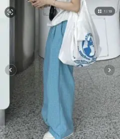 韓国 チェックワイドレッグパンツ