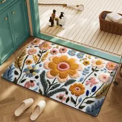 玄関マット　マット　ラグ　カーペット　洗える　50×80 北欧　刺繍風　モロッコ