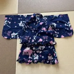 ネイビー 蝶と花柄 甚平セット