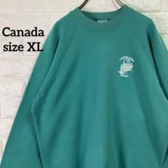 80s Canada製ラグランスリーブワンポイントロゴ古着スウェットsizeXL