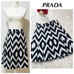 美品 PRADA モノトーンネイティブプリント プリーツスカート 40