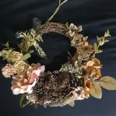 【25cm】秋色玄関リースくすみカラー松ぼっくりオータムリース