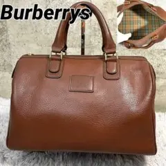 美品✨バーバリー ミニボストン ノバチェック シャドウホース 型押しロゴ レザー