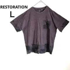 レストレーション 半袖やわらかTシャツ［Ｌ］グレー カジュアルペイズリー柄 綿混