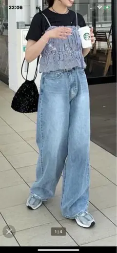 箔プリントデニムワイドパンツ