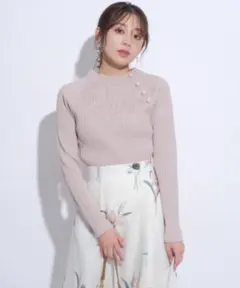 JUSGLITTY ジャスグリッティ サイドパールワイドリブニット