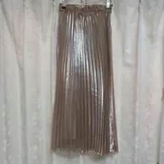 【大幅値下げ】メタリック系の光沢 　ロングプリーツスカート モカ色