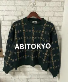 ABITOKYO アビトーキョー レディース ドルマンニット グリーン チェック