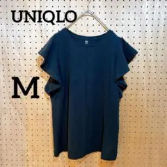 【UNIQLO ユニクロ】ノースリーブ カットソー Tシャツ 黒 M フリル
