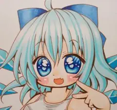 東方Project　チルノ　水着　手描き　イラスト　　アナログ　原画　B5
