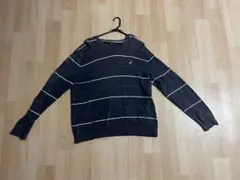 ダークブルー ホワイトストライプ ニットセーター