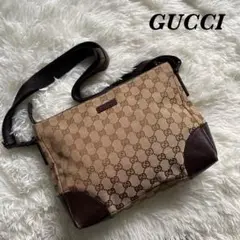 GUCCI グッチ ショルダーバッグ gg柄 キャンバス レザー ベージュ