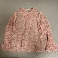 Lull シアー刺繍パーカー ピンク